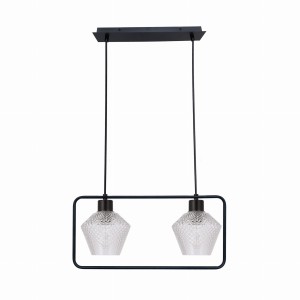 NIKO Lampa Wisząca Czarny 2x40W E27 Klosz Bezbarwny Karbowany