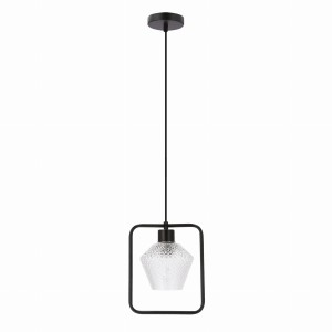 NIKO Lampa Wisząca Czarny 1x40W E27 Klosz Bezbarwny Karbowany