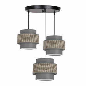 LUCCIA Lampa Wisząca Czarny Talerz 3x40W E27 Abażur Beżowy+grafitowy