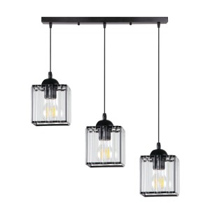 GLASSIA Lampa Wisząca Czarny 3x40 E27 Klosz Czarny+kryształy Bezbarwne