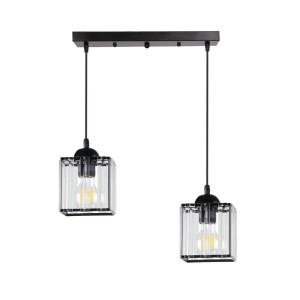 GLASSIA Lampa Wisząca Czarny 2x40 E27 Klosz Czarny+kryształy Bezbarwne