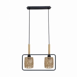 CROWN Lampa Wisząca Czarny 2x40W E27 Abażur Beżowy