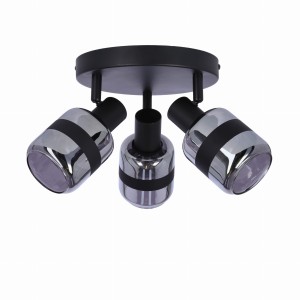 YUKI Lampa Plafon Czarny Matowy 3x15W E14 Klosz Dymiony