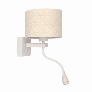 POLO Lampa Kinkiet Biały 1x40W E27+2W LED Abażur Kremowy