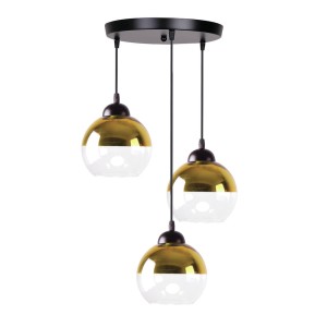 CONTESSA Lampa Wisząca Talerz Czarny 3x40 E27 Klosz Złoty