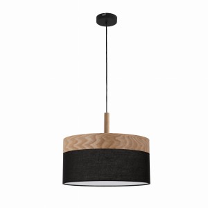ORTO Lampa Wisząca Czarny+drewniany 1x60W E27 Abażur Brązowy+czarny