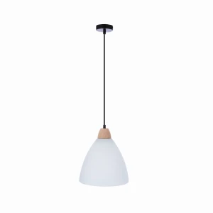 NAPOLA Lampa Wisząca Czarny Z Drewnem 1x60W E27 Klosz Biały