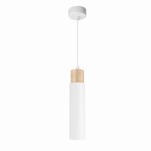 CLARO Lampa Wisząca Biały 1x15W GU10 Klosz Biały+drewniany