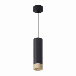 CONTI Lampa Wisząca Czarny 1x15W GU10 Klosz Czarny+drewniany