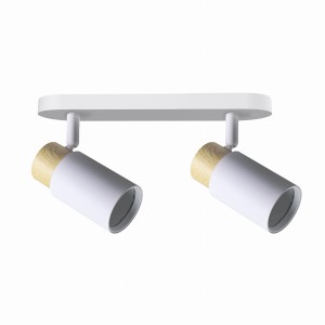 CLARO Lampa Sufitowa Listwa Biały 2x15W GU10 Klosz Biały+drewniany