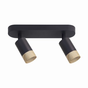 CONTI Lampa Sufitowa Listwa Czarny 2x15W GU10 Klosz Czarny+drewniany