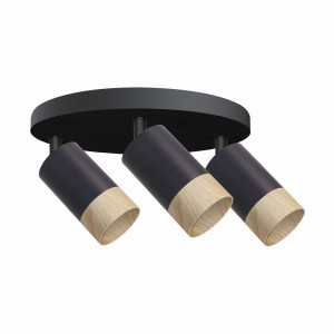 CONTI Lampa Sufitowa Plafon Czarny 3x15W GU10 Klosz Czarny+drewniany
