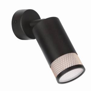 FLIN Lampa Kinkiet Czarny 1x15W GU10 Klosz Czarny+złoty