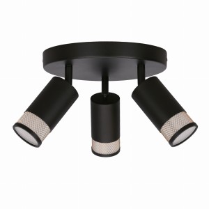 FLIN Lampa Sufitowa Plafon Czarny 3x15W GU10 Klosz Czarny+złoty