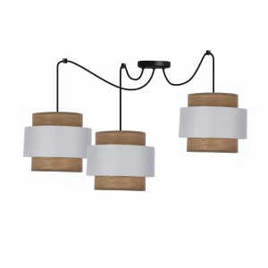 FORNI Lampa Wisząca Czarny 3x40W E27 Abażur Biały+orzechowy
