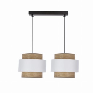 FORNI Lampa Wisząca Czarny 2x40W E27 Abażur Biały+orzechowy