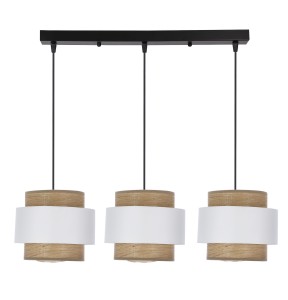 FORNI Lampa Wisząca Czarny 3x40W E27 Abażur Biały+orzechowy