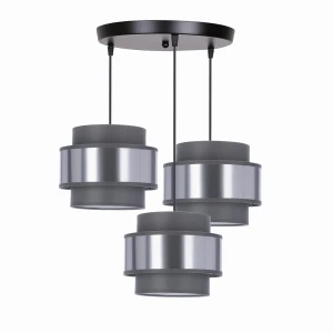 HARE Lampa Sufitowa Czarny Talerz 3x60W E27 Abażur Szary+srebrny
