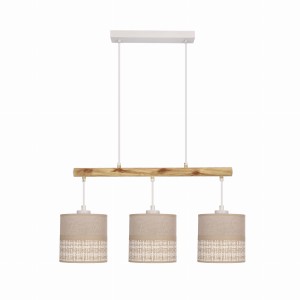 IZOTTO Lampa Wisząca Biały 3x60W E27 Abażur Beżowy