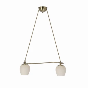 SERANO Lampa Wisząca Patynowy 2x60W E27 Klosz Kremowy
