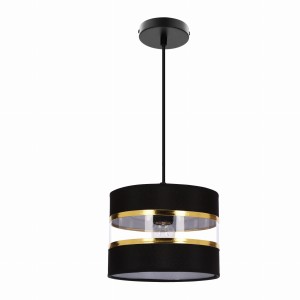 PANDY Lampa Wisząca Czarny 1x40W E27 Abażur Czarny+złoty