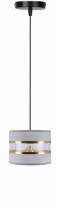 PANDY Lampa Wisząca Czarny 1x40W E27 Abażur Szary+złoty