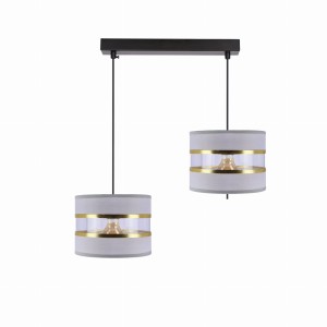 PANDY Lampa Wisząca Czarny 2x40W E27 Abażur Szary+złoty