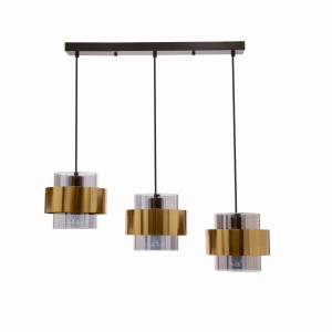 SPIEGA Lampa Wisząca Czarny+mosiężny 3x60W E27 Klosz Dymiony