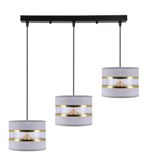 PANDY Lampa Wisząca Czarny 3x40W E27 Abażur Szary+złoty