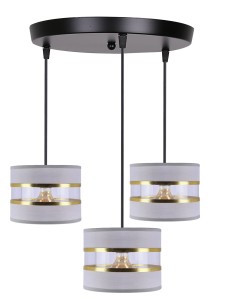 PANDY Lampa Wisząca Czarny Talerz 3x40W E27 Abażur Szary+złoty
