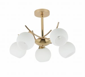 AMOS Lampa Wiszaca Złoty 5x40W E27 Klosz Biały