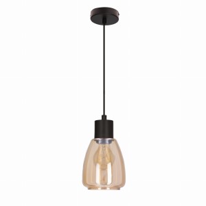MOLDO Lampa Wisząca Czarny 1x40W E27 Klosz Bursztynowy