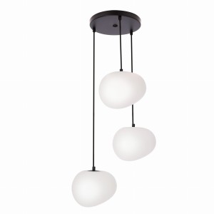 STONES Lampa Wisząca Talerz Czarny 20cm 3x40W E27 Klosz Biały