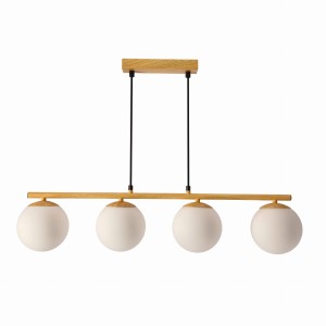 CARRINE Lampa Wisząca Drewniany 4x40W E14 Klosz Biały