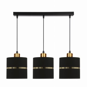 ASSAM Lampa Wisząca Czarny+złoty 3x60W E27 Abażur Czarny+złoty Pasek