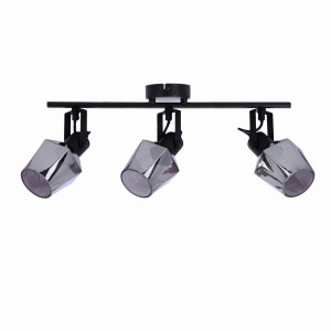 RANDI Lampa Sufitowa Listwa Czarny Matowy 3x15W E14 Klosz Dymiony