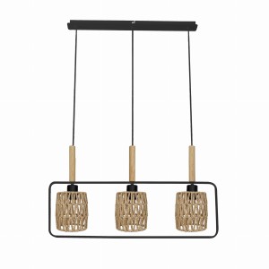 CROWN Lampa Wisząca Czarny 3x40W E27 Abażur Beżowy