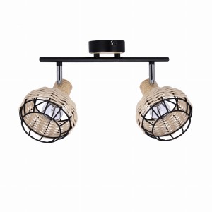 TAJGA Lampa Sufitowa Listwa Czarny+drewniany 2x40W E14 Klosz Czarny+drew.