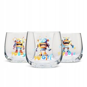 Szklanki zdobione dla dzieci do wody, soku KROSNO ROBOFAMILY 3szt.