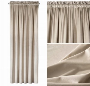 Aksamitna Zasłona Welurowa Velvet na Taśmie Kółkach 140 x 270 Beżowa Gotowa