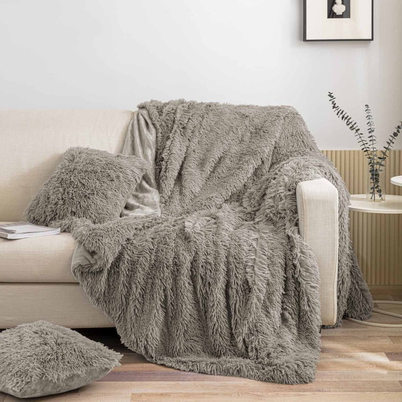 Futrzany Koc Włochacz 200x220 FLEECY Ciemny Beż