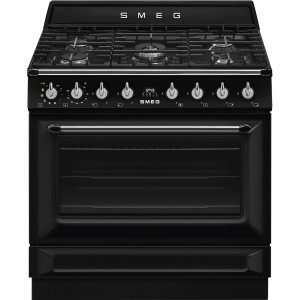 Smeg VICTORIA Kuchnia gazowa 90 cm, piekarnik 115 l, pyroliza, czarny