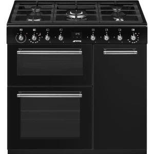 Smeg CONCERTO Kuchnia gazowa 90 cm, 3 piekarniki, 5 palników, czarny