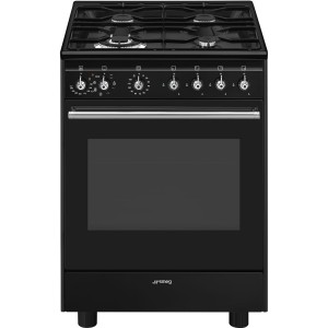 Smeg CONCERTO Kuchnia 60 cm, piekarnik 8 funkcji, płyta gazowa, czarna