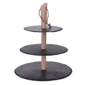 Patera 3-PIĘTROWA ciasto ciastka owoce przekąski z kamienia łupek 36cm