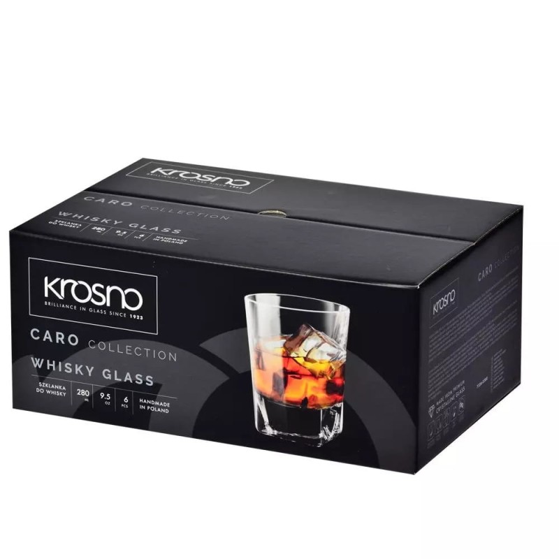 Szklanki do Whisky Wody Drinków Krosno Caro 280 ml  Kwadratowe  z Grubym Dnem