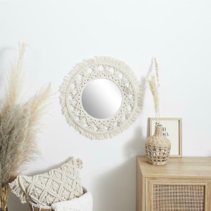 Fernity Lustro Macrama 55cm beżowe z plecioną ramą