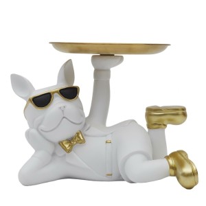 Fernity Figurka Buldog leżący z tacą biała
