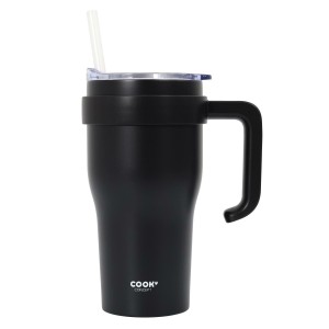 Fernity Kubek termiczny z uchwytem i słomką       Miami 600ml czarny