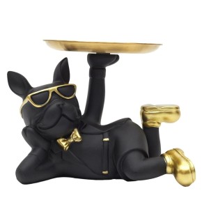 Fernity Figurka Buldog leżący z tacą czarna